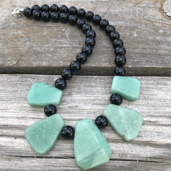 Genuine Natural Jade Nephrite Black Onyx Cleopatra Necklace Sterling Silver 925 - Picture 5 of 13